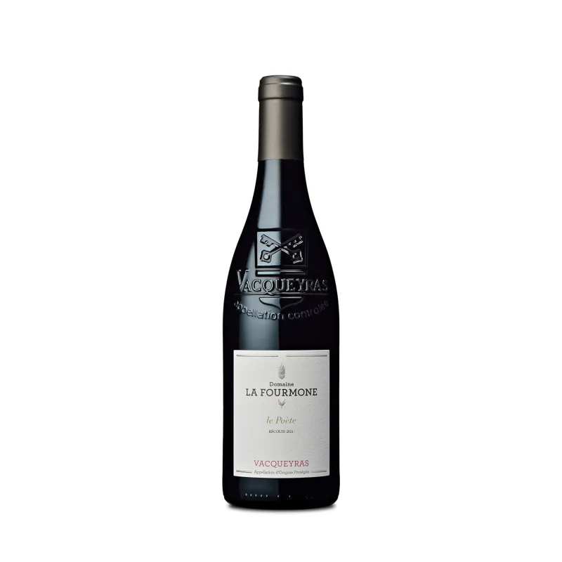 Bouteille de Vacqueyras rouge Le Poète 2024 du Domaine la Fourmone, grenache et syrah au pied des Dentelles Bouteille de Vacqueyras rouge Le Poète 2024 du Domaine la Fourmone, grenache et syrah au pied des Dentelles