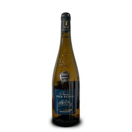 Bouteille de Coteaux du Layon 2024 du Domaine Pied Flond, étiquette bleu nuit au dessin du domaine