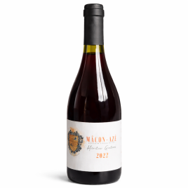 Bouteille de Mâcon-Azé Héritier Gontran 2022 du Domaine des Terres Gentilles, étiquette blanche au blason orangé