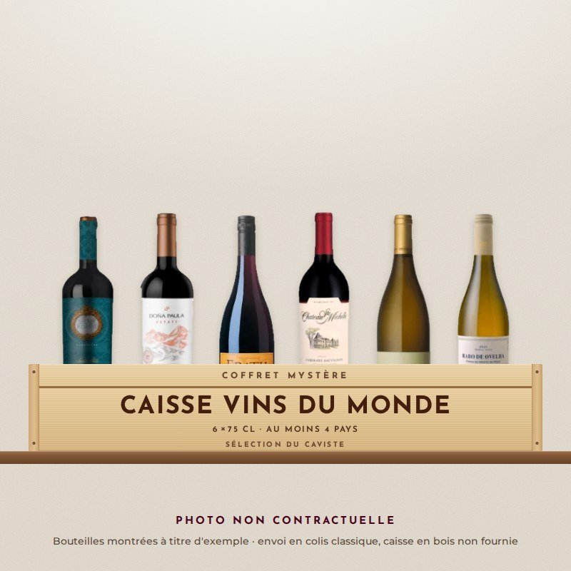 Coffret mystère Caisse Vins du Monde (photo non contractuelle) Coffret mystère Caisse Vins du Monde (photo non contractuelle)
