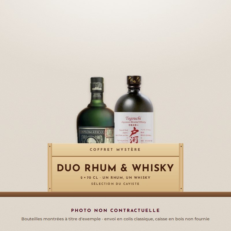 Coffret mystère Duo Rhum & Whisky (photo non contractuelle) Coffret mystère Duo Rhum & Whisky (photo non contractuelle)