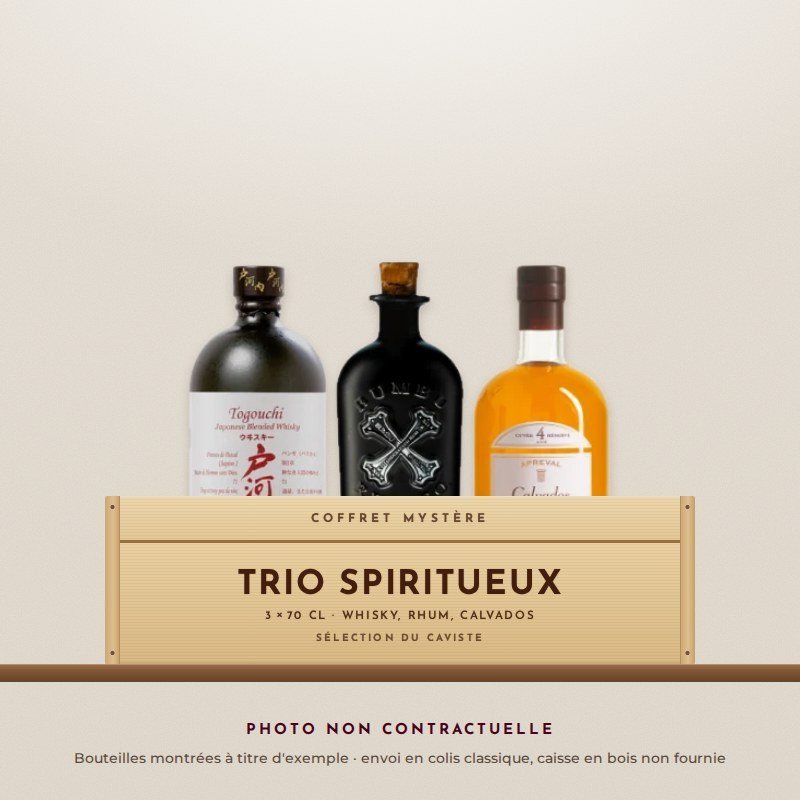 Coffret mystère Trio Spiritueux (photo non contractuelle) Coffret mystère Trio Spiritueux (photo non contractuelle)